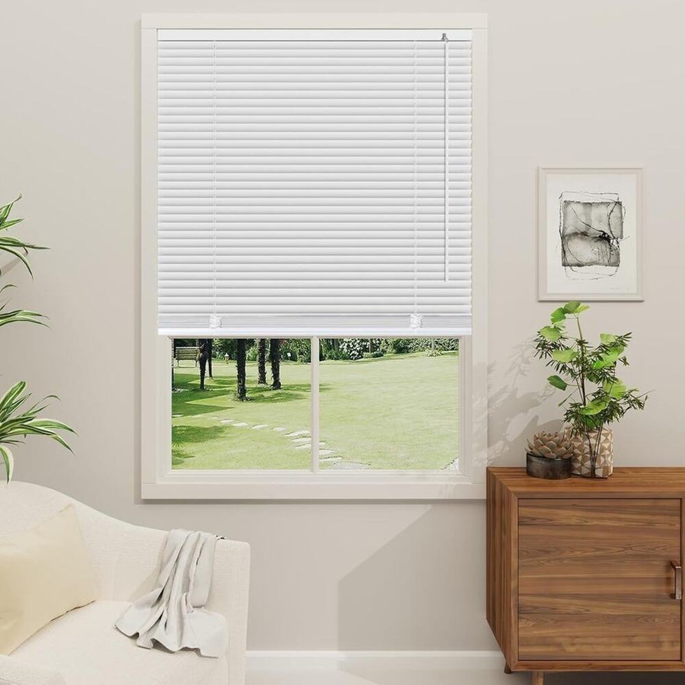 White Cordless 1" Mini Blinds for 41" W x 64" H Windows Darkening Aluminum Shade